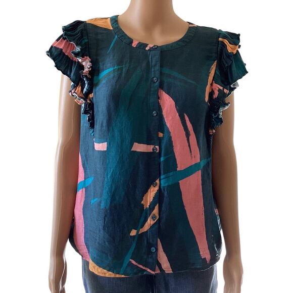 Vineyard vines Women's Flutter Sleeve Pintuck Top size L - Picture 1 of 6